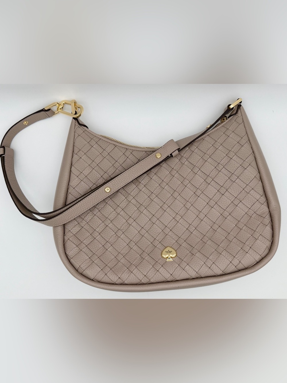 kate spade Taupe Woven Leather Shoulder Bag with Gold Hardware